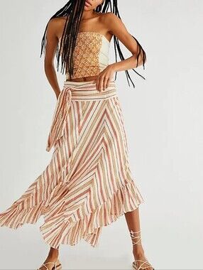 🌻Striped Wrap Maxi Skirt in Cream and Rust